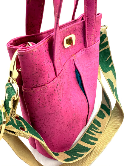 Elise Crossbody Pink  with Green strap